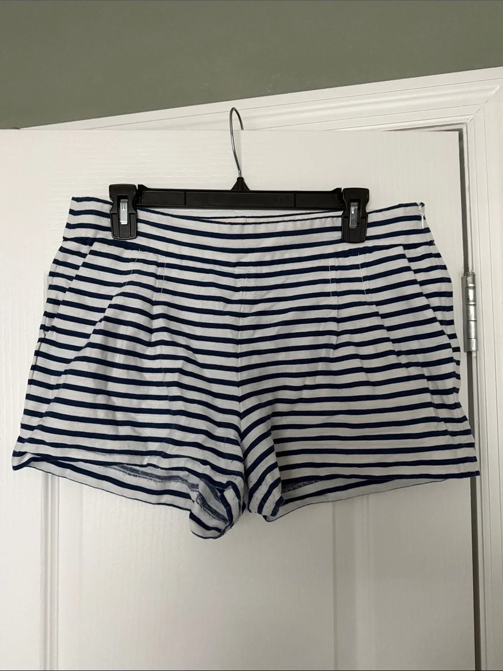 J. Crew Navy and White Striped High-Waist Shorts